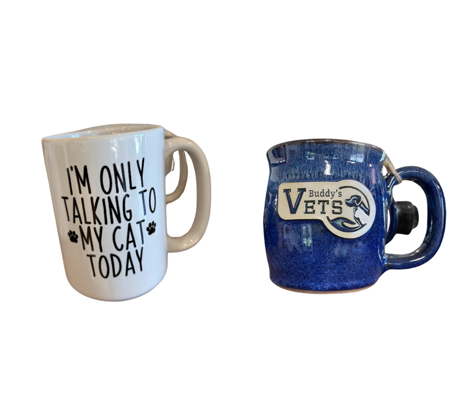 A coffee mug with a fun pet-themed saying or supporting your favorite vet, Buddy's Vets, a practical choice, making it one of the best gifts for dog owners.